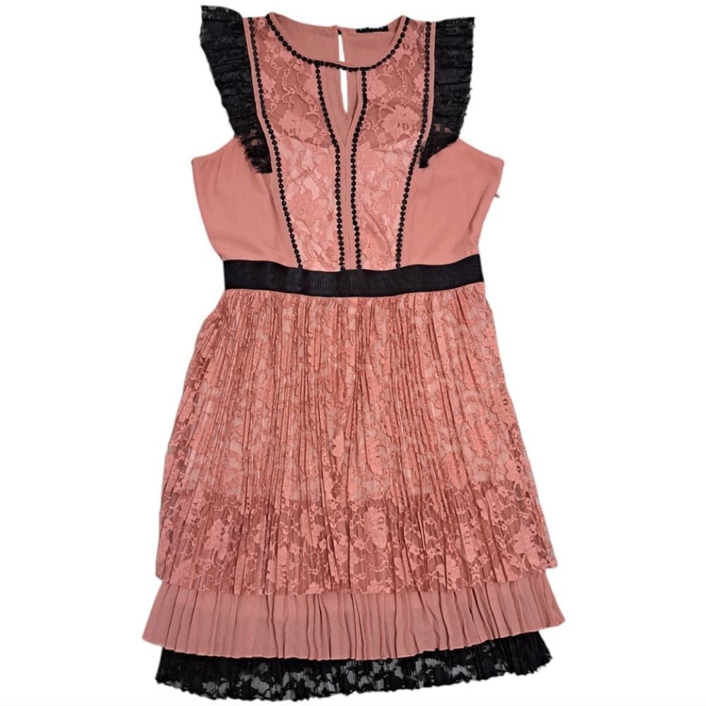 Sisley Lace Trim Mini Dress in Rust and Black - Picture 4 of 16